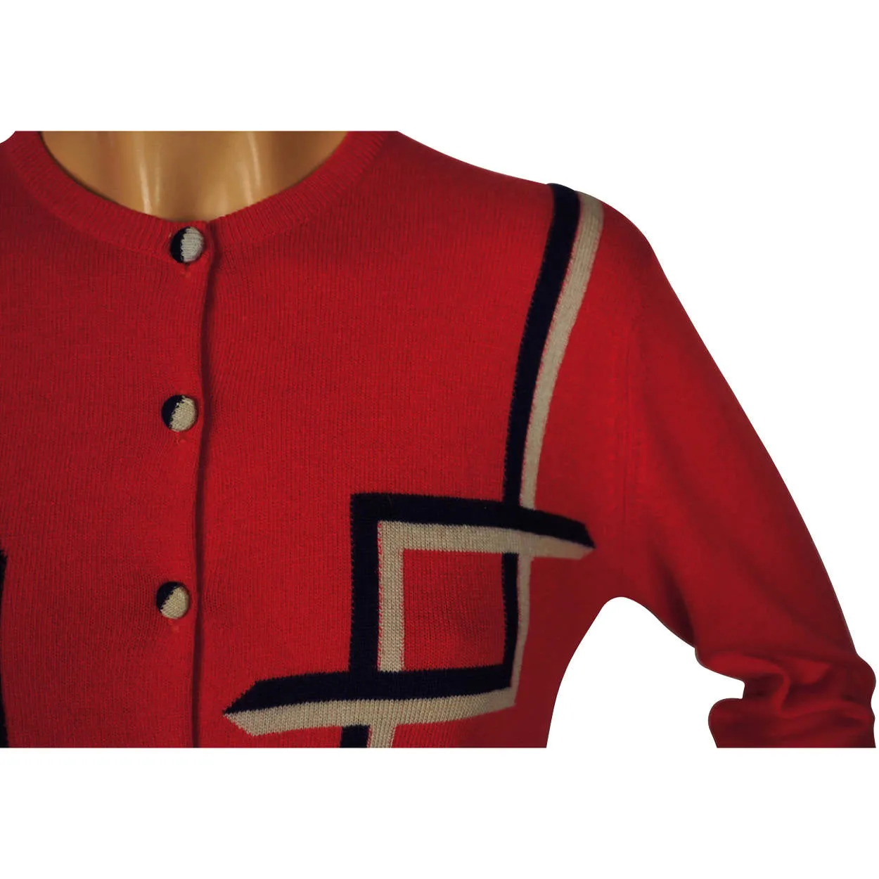 Vintage 1950s Pringle Scottish Cashmere Sweater Red Intarsia Cardigan Ladies M