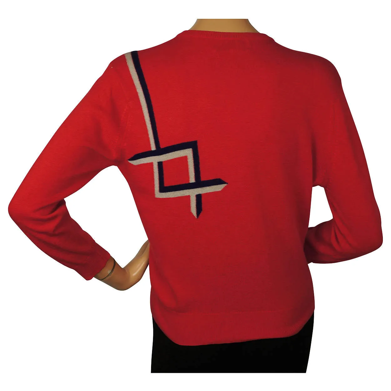 Vintage 1950s Pringle Scottish Cashmere Sweater Red Intarsia Cardigan Ladies M