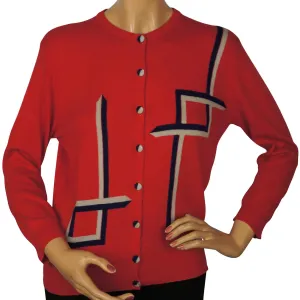 Vintage 1950s Pringle Scottish Cashmere Sweater Red Intarsia Cardigan Ladies M