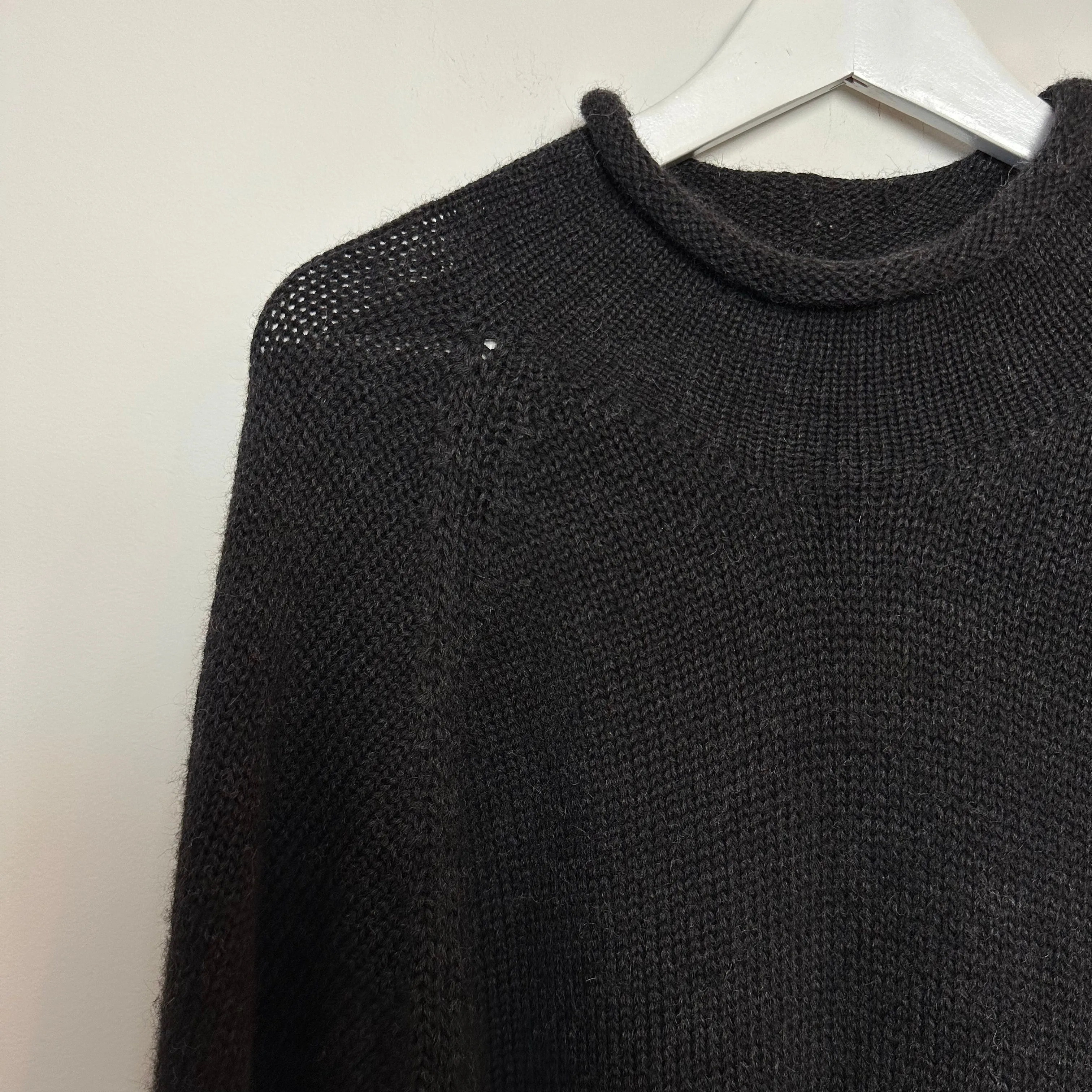 Vintage J. Crew Wool Rollneck Sweater Chunky Knit Black Charcoal Gray Large