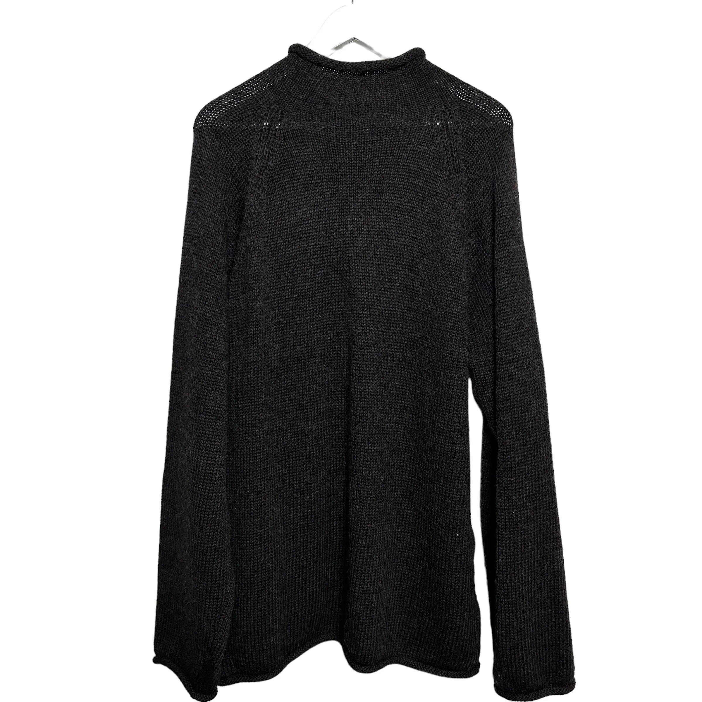 Vintage J. Crew Wool Rollneck Sweater Chunky Knit Black Charcoal Gray Large