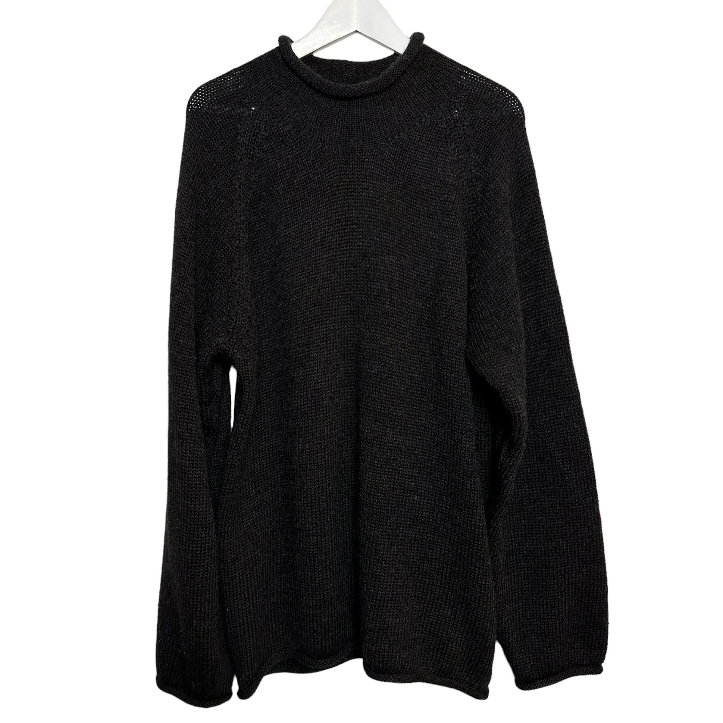 Vintage J. Crew Wool Rollneck Sweater Chunky Knit Black Charcoal Gray Large
