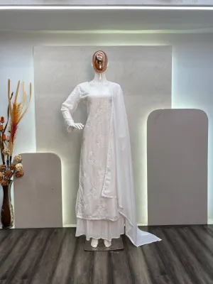 Wear- Summer Maslin Embroidered Top with Sarara and Dupatta