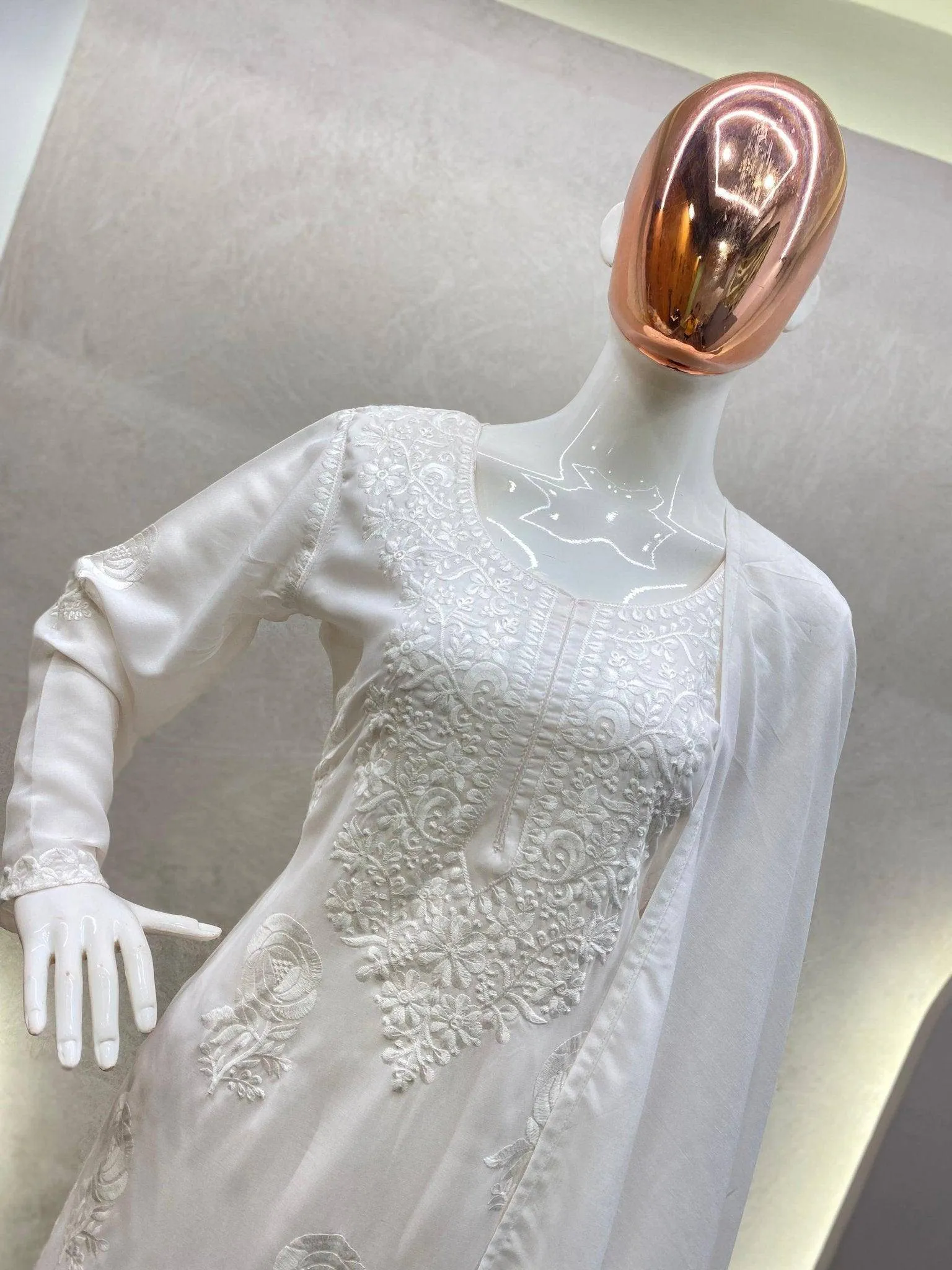 Wear- Summer Maslin Embroidered Top with Sarara and Dupatta