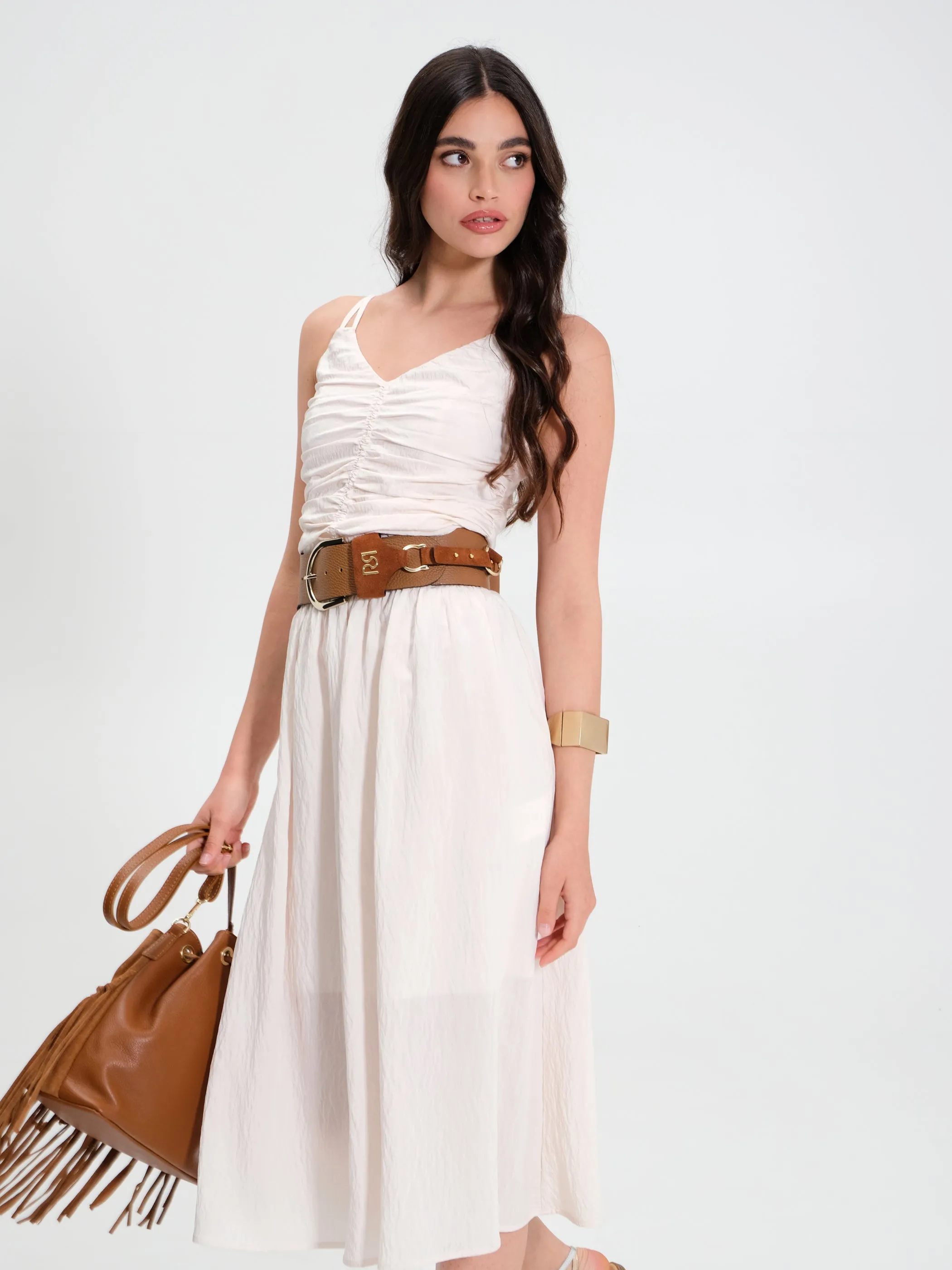 White Draped Dress in Viscose