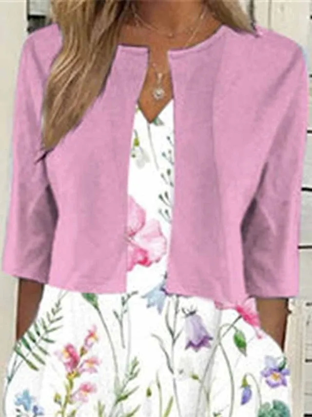 Women's Two Piece Dress Set Casual Dress Print Dress Outdoor Daily Fashion Elegant Pocket Print Midi Dress V Neck Half Sleeve Floral Regular Fit Pink Blue Summer Spring S M L XL XXL